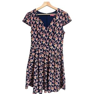 Betsey Johnson Pink & Navy Flutter Sleeve V-Neck Sundress